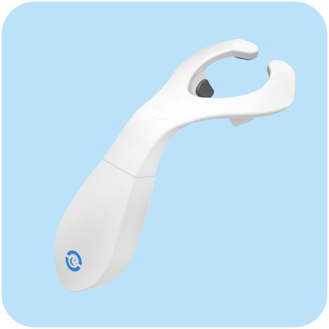 SnorOFF sleep improvement device isolated on light blue background